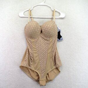 Heavenly Secrets Shapewear Bodysuit‎ Womens 2X Polka Dot Molded Cup Lingerie